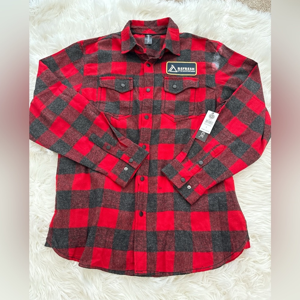 NWT Burnside Men's Bold Red and Black Checkered Shirt large